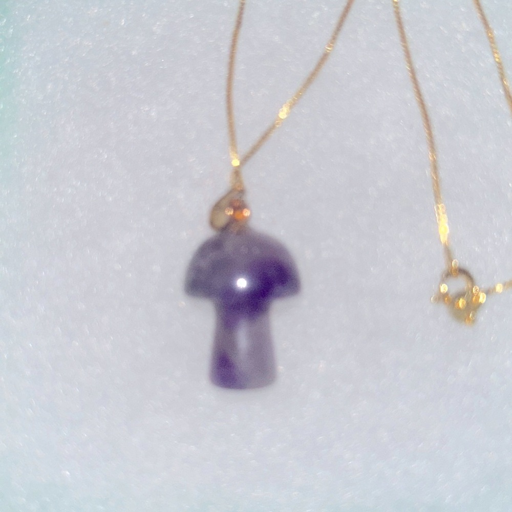 Psychedelic Boho Hippie Amethyst Crystal Mushroom Gold Plated Silver Necklace 1…